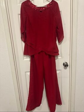 Amazon Women's Red Wide-Leg Jumpsuit with Sequin Neckline